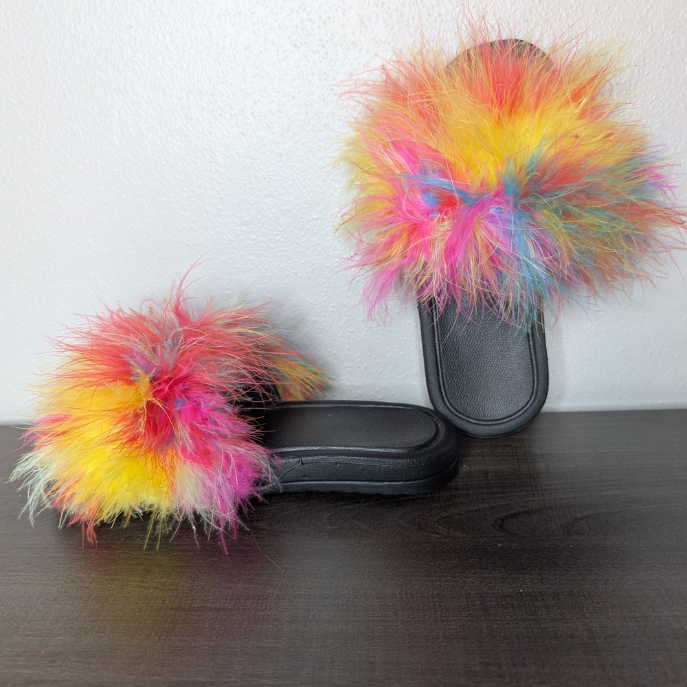 Colorful Furry Slide Sandals